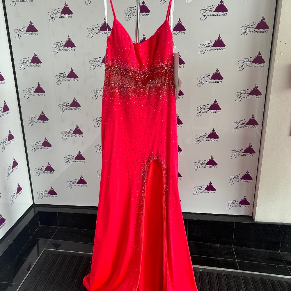 Rachel Allan 70237 Long Pink Formal Beaded Dress with Thigh Slit